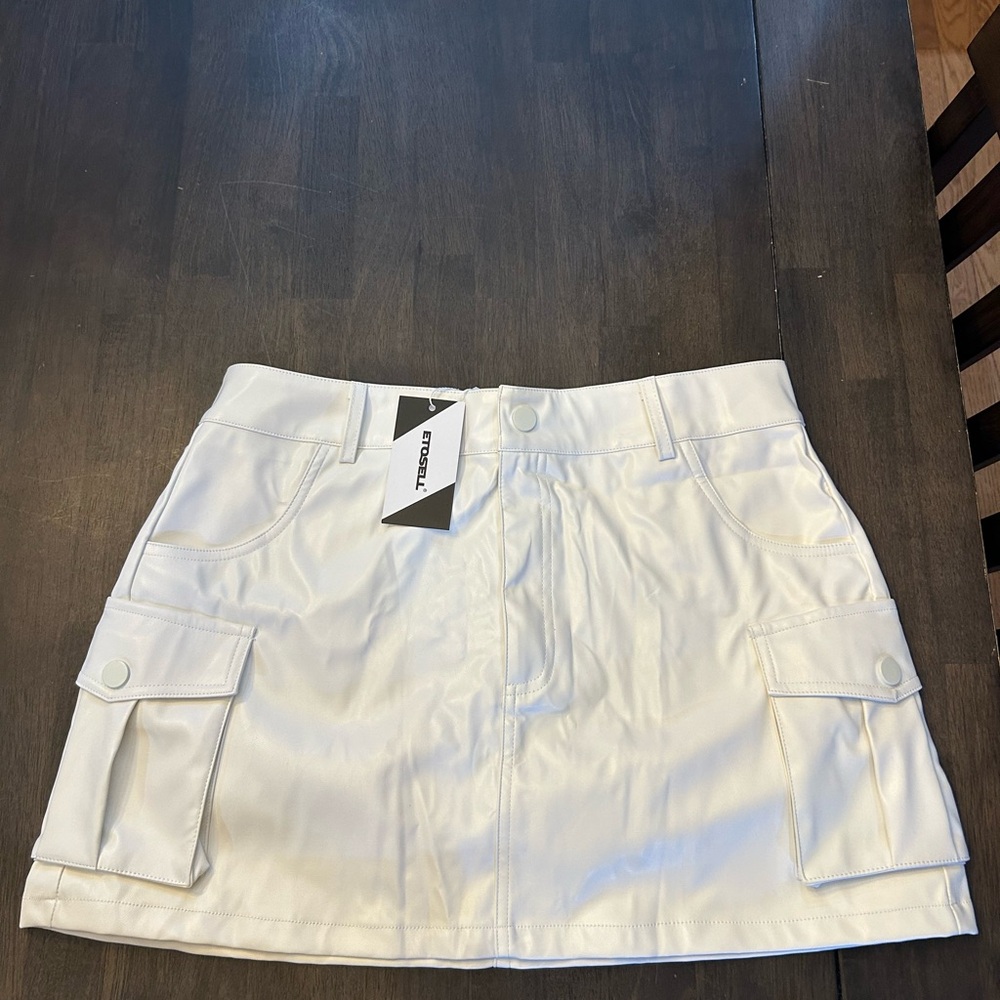 Faux Leather  Mini Skirt with Pockets